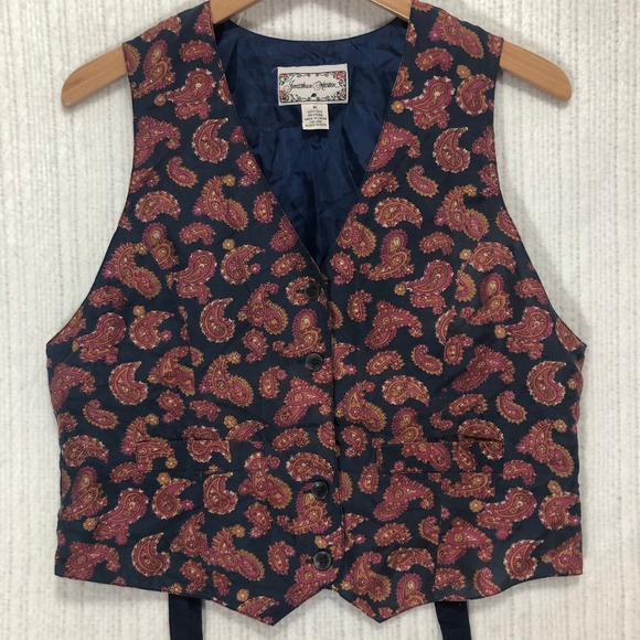 Jonathan Martin Paisley‎ Vest 100% Silk Button Front Sleeveless Top M - Picture 1 of 7